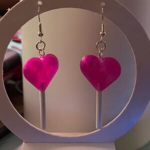 Pink Heart lollipop sucker Earrings 925 silver
